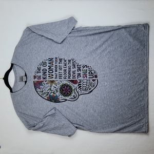 Gildan Performance Sugar skull Women's  T-shirt Gray Size 2XL